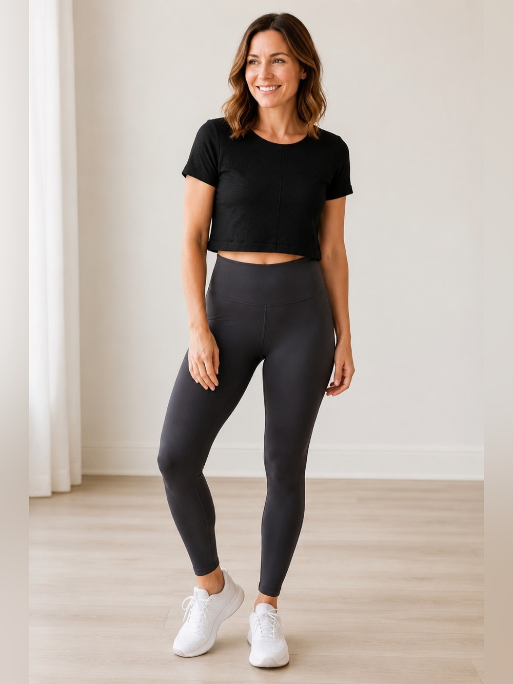 Athleta Black Scoop-Neck Cropped Tee